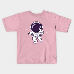 Cute Astronaut Flying In Space Cartoon Kids T-Shirt